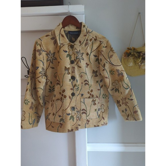 Jane Ashley Clothing Women's S Gold Tan Button Up Corduroy Carpet Floral Jacket - Picture 2 of 8